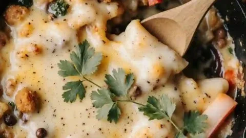 Delicious Chicken Fajita Casserole with chicken, peppers, and cheese